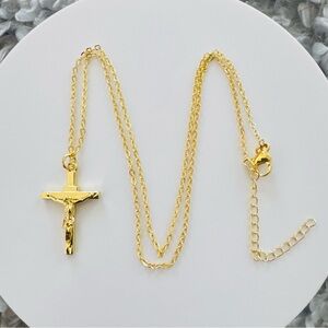 New 14K Gold Plated Crucifix Pendant Necklace.